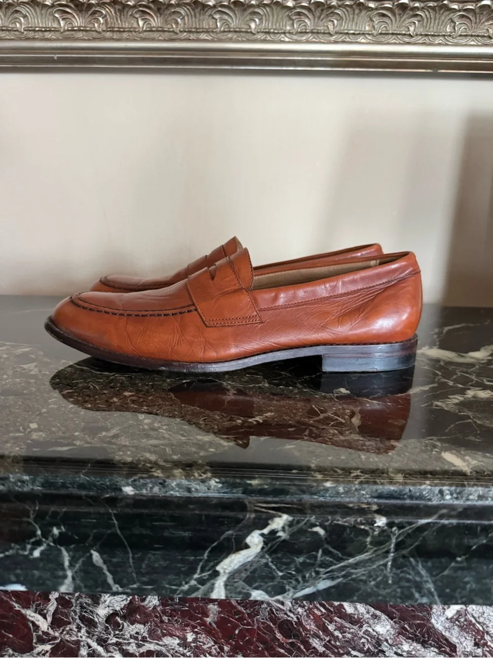 J.Crew Men’s 12 Cognac Brown Leather Penny Loafers Classic Dress Shoes